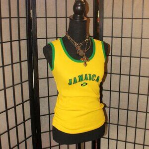 Women’s Top - Y2K Graphic Jamaica Tank Bright Yellow Green 2000s Summer
